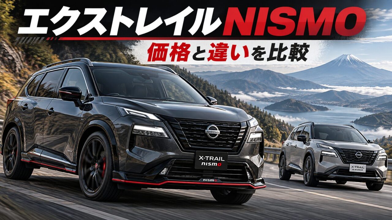 エクストレイルNISMOと通常のe-4ORCEを山道で比較したイメージ。価格や走行性能、装備の違いを解説する記事のアイキャッチ画像